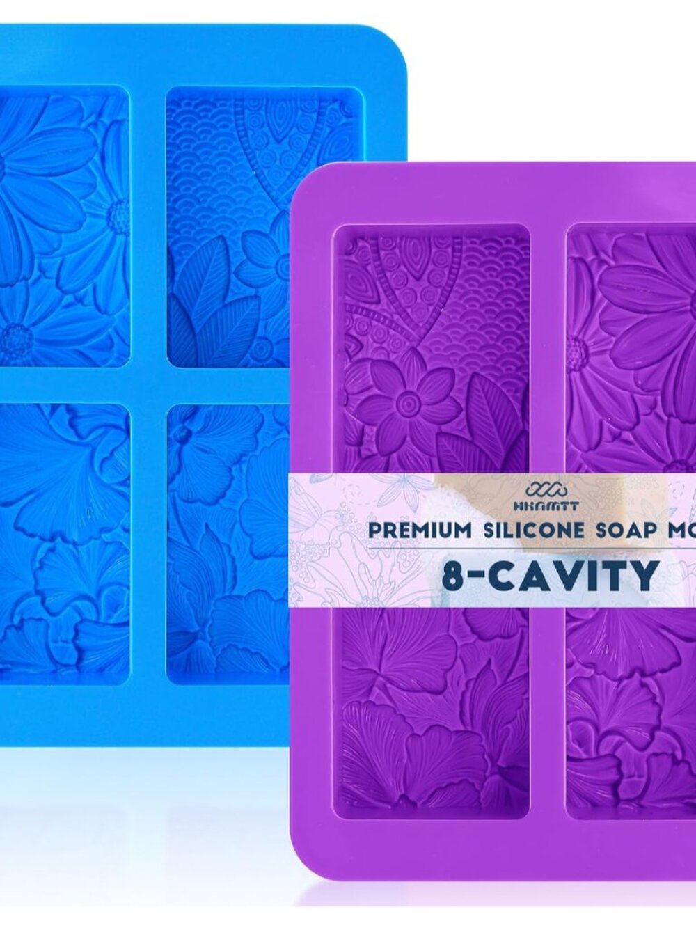 2Pcs Soap Molds Silicone 3D Rectangle Flower Pattern Silicone Mold